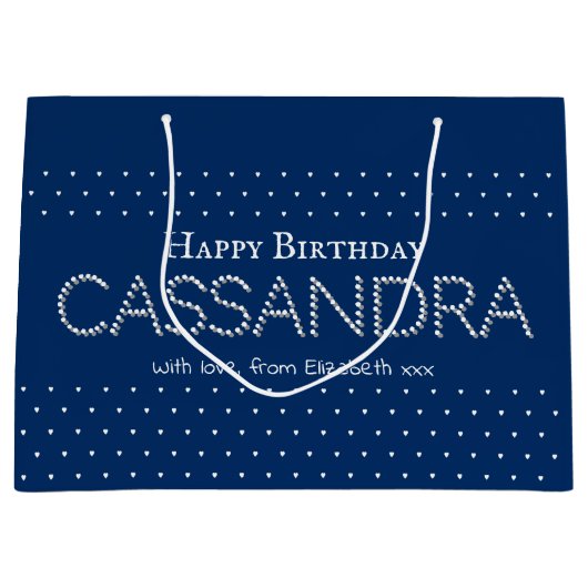 Cute Hearts Pattern Elegant Navy Blue Große Geschenktüte (Vorderseite)