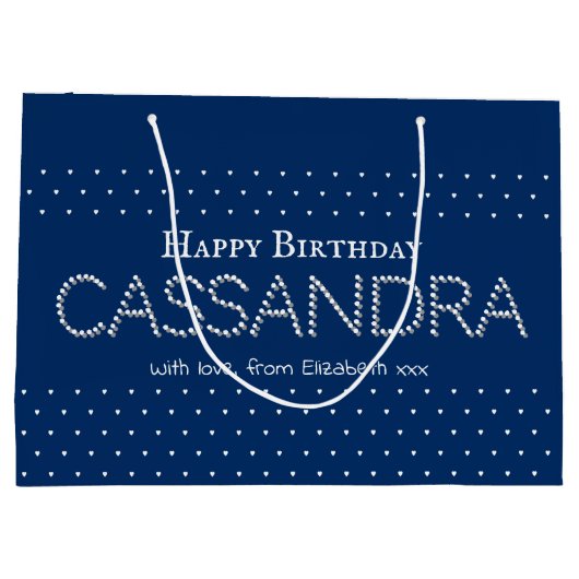 Cute Hearts Pattern Elegant Navy Blue  Große Geschenktüte (Rückseite)