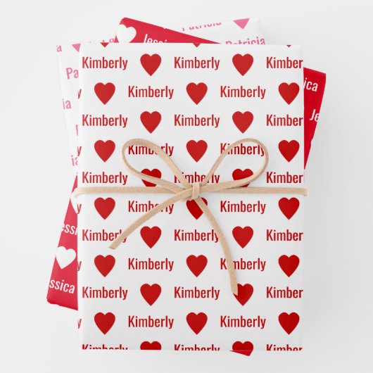 Cute Hearts Pattern Individually Personalized  Geschenkpapier Set (Beispiel)
