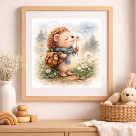 Cute Hedgehog And Dandellion Kids  Poster