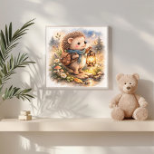 Cute Hedgehog And Lantern Kids  Poster