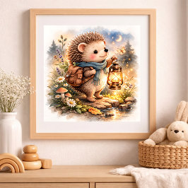 Cute Hedgehog And Lantern Kids  Poster