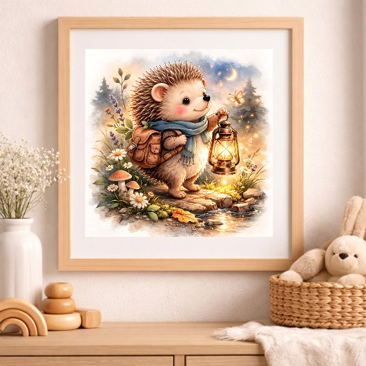 Cute Hedgehog And Lantern Kids  Poster