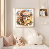 Cute Hedgehog And Lantern Kids  Poster