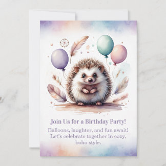 Cute Hedgehog Birthday Invitation – Woodland Boho  Einladung