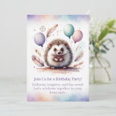 Cute Hedgehog Birthday Invitation – Woodland Boho Einladung (Stehend Vorderseite)