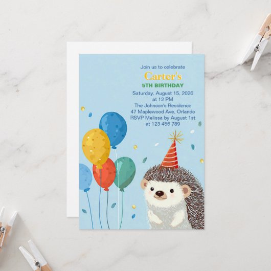 Cute Hedgehog Birthday Party Invitation Einladung (Vorderseite/Rückseite Beispiel)