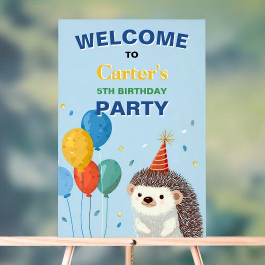 Cute Hedgehog Birthday Party Sign Acrylschild (Neutral)