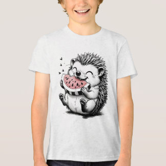 Cute Hedgehog Eating Watermelon Art Tri-Blend Shirt