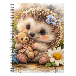 Cute Hedgehog Floral Spiral Notebook Notizblock