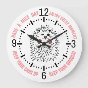 Cute Hedgehog. Keep Your Chin Up! Inspirational Große Wanduhr