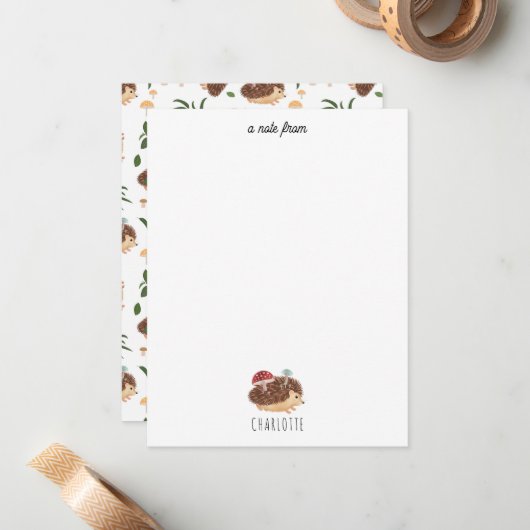 Cute Hedgehog Mushroom Woodland Forest Animal Kids Mitteilungskarte (Vorderseite/Rückseite Beispiel)