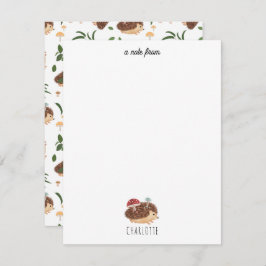 Cute Hedgehog Mushroom Woodland Forest Animal Kids Mitteilungskarte