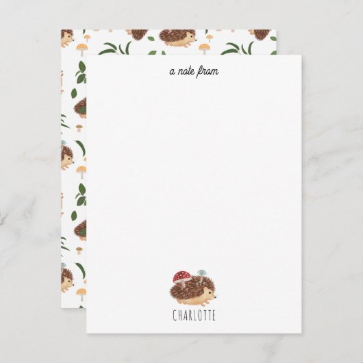 Cute Hedgehog Mushroom Woodland Forest Animal Kids Mitteilungskarte (Vorne/Hinten)