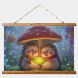 Cute Hedgehog Mushroom Woodland Tapestry Wandteppich Mit Holzrahmen