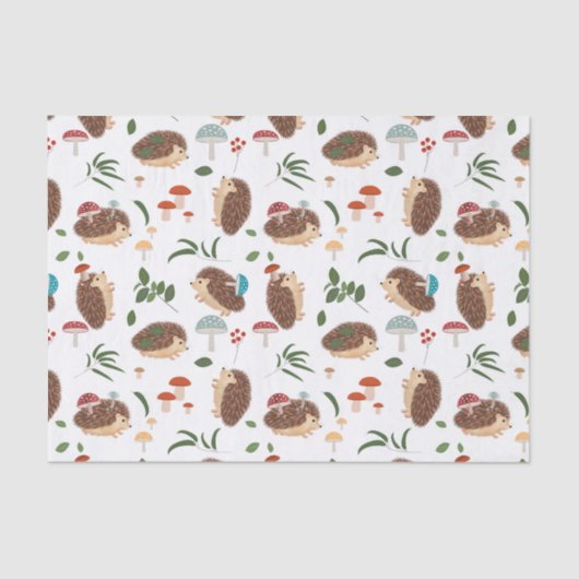 Cute Hedgehog Mushrooms Woodland Forest Animal Seidenpapier (Vorderseite)