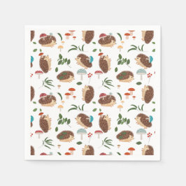 Cute Hedgehog Mushrooms Woodland Forest Animal Serviette