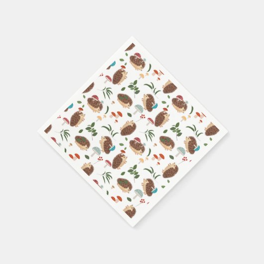 Cute Hedgehog Mushrooms Woodland Forest Animal Serviette (Ecke)