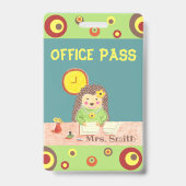 Cute hedgehog office hall pass ausweis (Front)