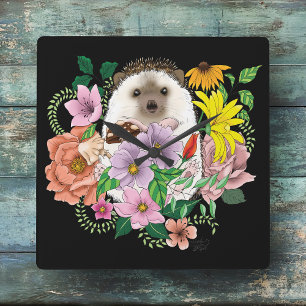 Cute Hedgehog Quadratische Wanduhr