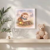 Cute Hedgehog Reading A Book Kids Nursery Poster