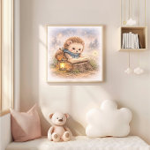 Cute Hedgehog Reading A Book Kids Nursery Poster