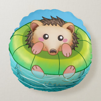 cute hedgehog swimming  rundes kissen