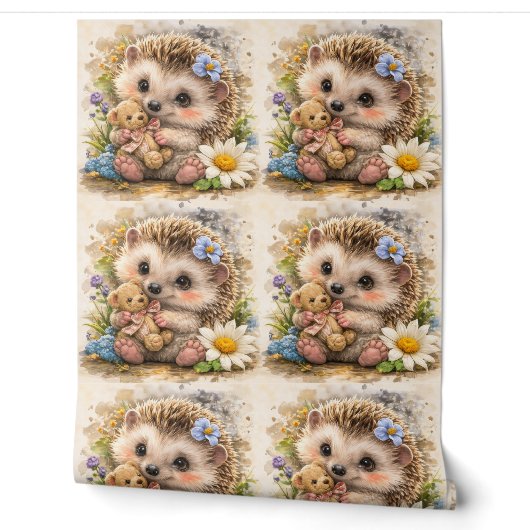 Cute Hedgehog Teddy Bear Pattern Wallpaper Tapete (Abrollen)