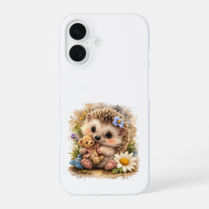 Cute Hedgehog Teddy iPhone 16 Case Floral Hülle