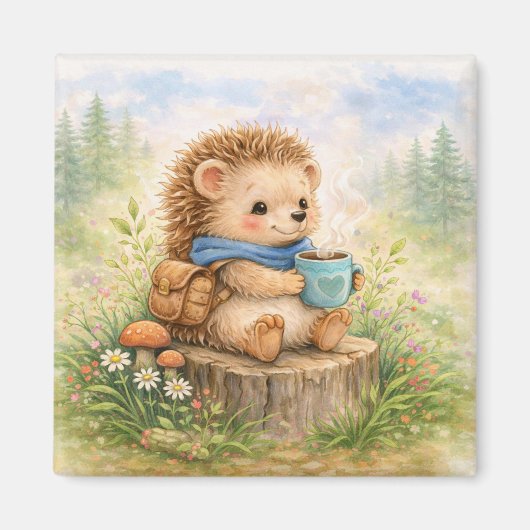 Cute Hedgehog With Mug Fridge Magnet (Vorne)