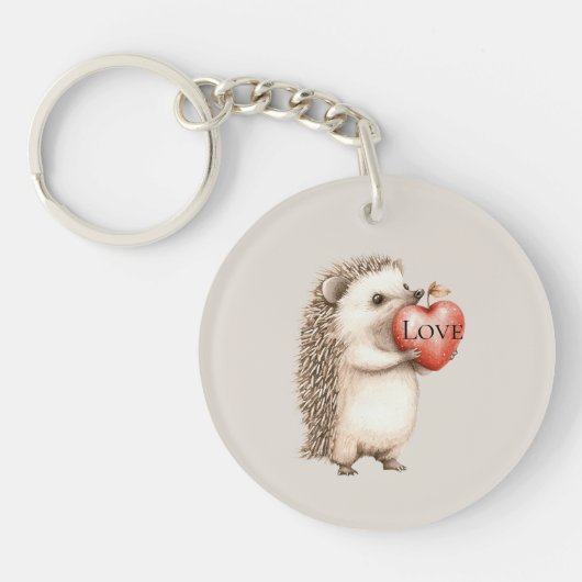 Cute Hedgehog with Red Heart Love Schlüsselanhänger (Vorderseite)