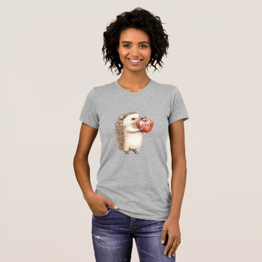 Cute Hedgehog with Red Heart Love T-Shirt (Vorne ganz)