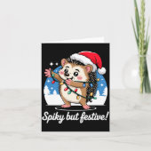 Cute Hedgehog With Santa Hat Christmas Lights Wint Karte (Vorderseite)