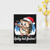 Cute Hedgehog With Santa Hat Christmas Lights Wint Karte (Gelbe Blume)