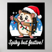 Cute Hedgehog With Santa Hat Christmas Lights Wint Poster (Vorne)