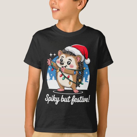Cute Hedgehog With Santa Hat Christmas Lights Wint T-Shirt (Vorderseite)