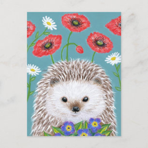 Cute Hedgehog with Spring Flowers postcard Postkarte
