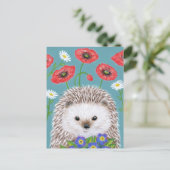 Cute Hedgehog with Spring Flowers postcard Postkarte (Stehend Vorderseite)