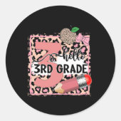 Cute Hello 3rd Grade Pink Leopard Back To School G Runder Aufkleber (Vorderseite)