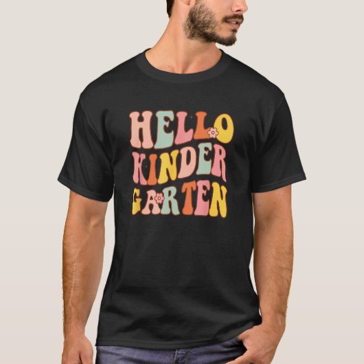 Cute Hello Kindergarten Groovy First Day Of School T-Shirt (Vorderseite)