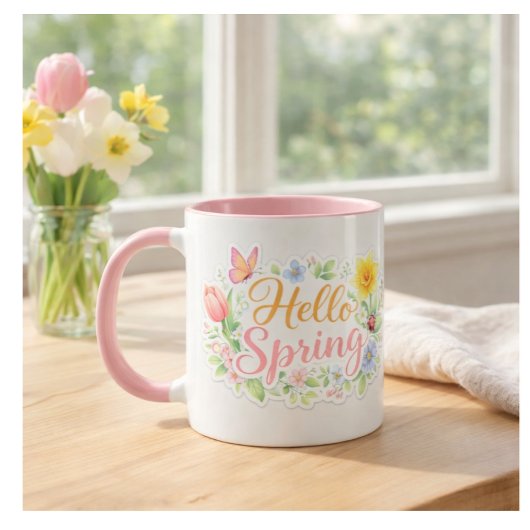 Cute Hello Spring Floral Mug | Customizable Tasse