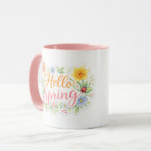 Cute Hello Spring Floral Mug | Customizable Tasse (Vorderseite Links)