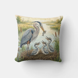 Cute Heron Mama And Chicks River and Lake Animals  Kissen
