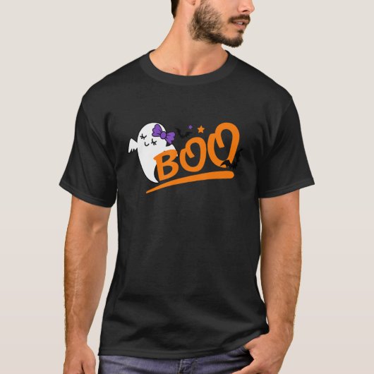 Cute Hey Boo Ghost Girls Kids Happy Halloween geht T-Shirt (Vorderseite)