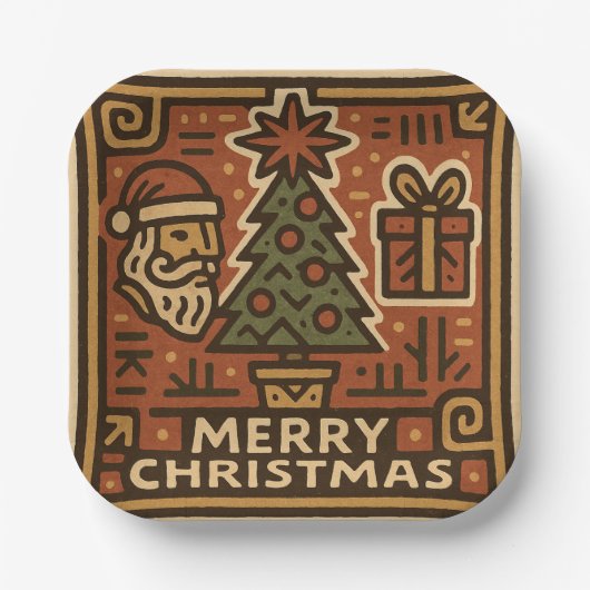 Cute hieroglyphs Merry Christmas Pappteller (Vorderseite)