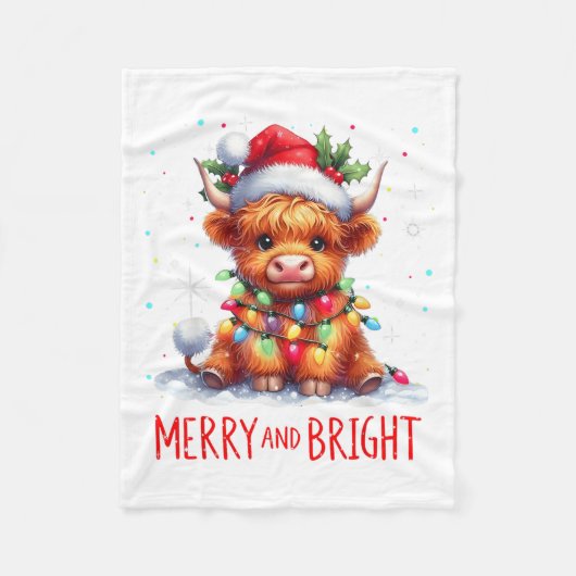 Cute Highland Baby Cow Christmas Lights Merry &amp Fleecedecke (Vorderseite)