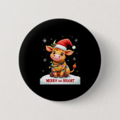 Cute Highland Baby Cow Christmas Lights Merry & Br Button (Vorderseite)