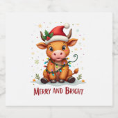 Cute Highland Baby Cow Christmas Lights Merry & Br Schaumweinetikett (Einzelnes Label)