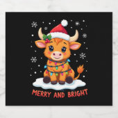 Cute Highland Baby Cow Christmas Lights Merry & Br Schaumweinetikett (Einzelnes Label)