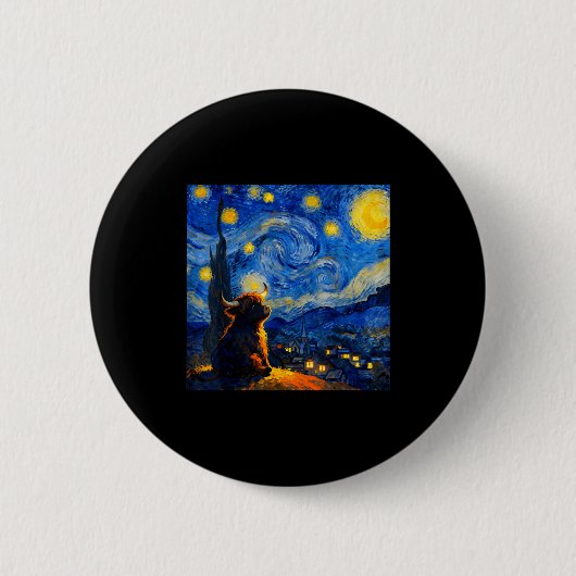 Cute Highland Baby Cow Graphic Van Gogh Style Star Button (Vorderseite)